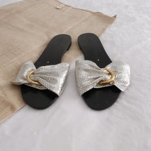 Stellaluna | leather sandal slide silver, black, & gold